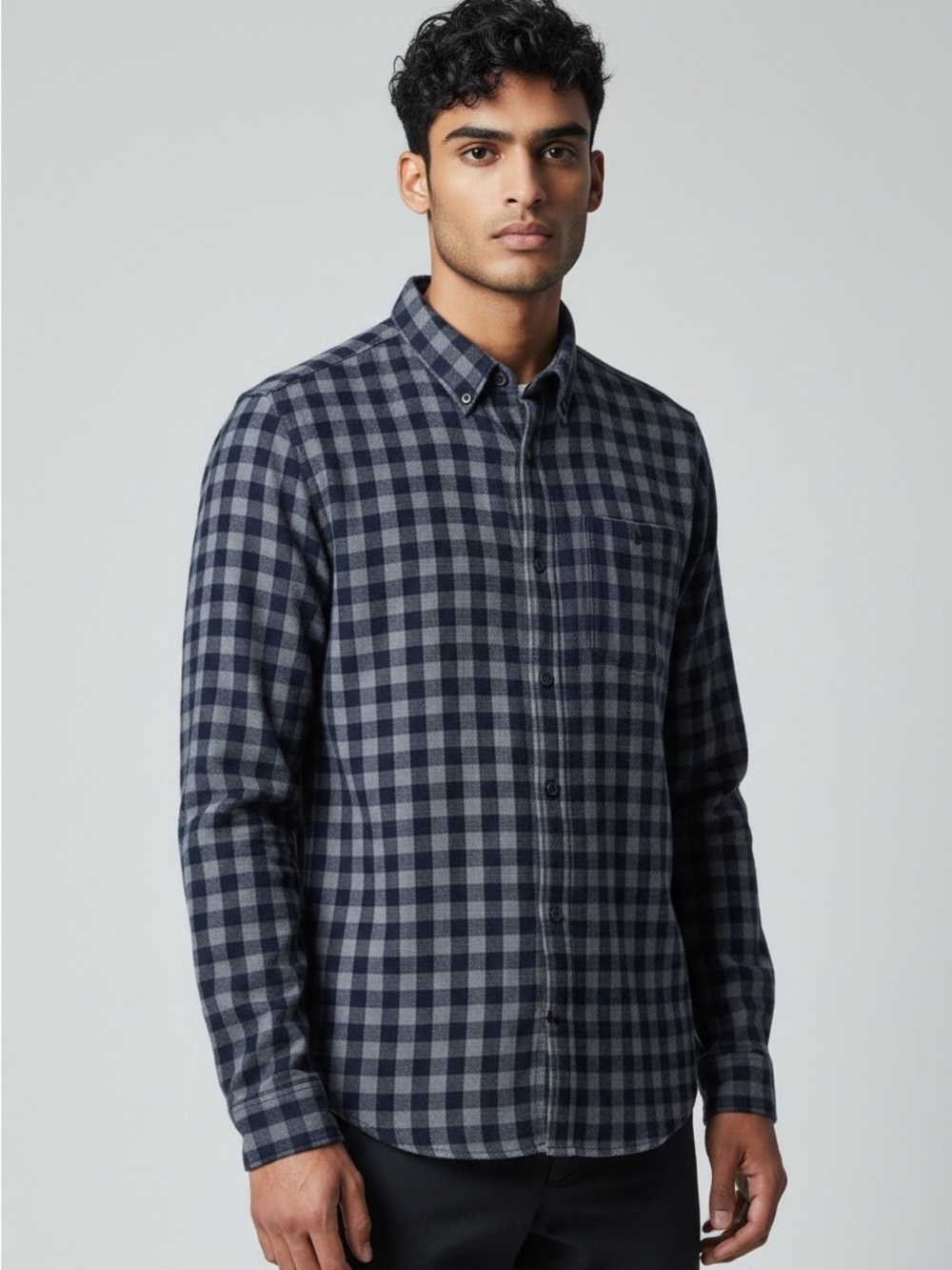 Men’s Scotch & Soda Seersucker Gray/Black Button Down Checkered Long Sleeve L